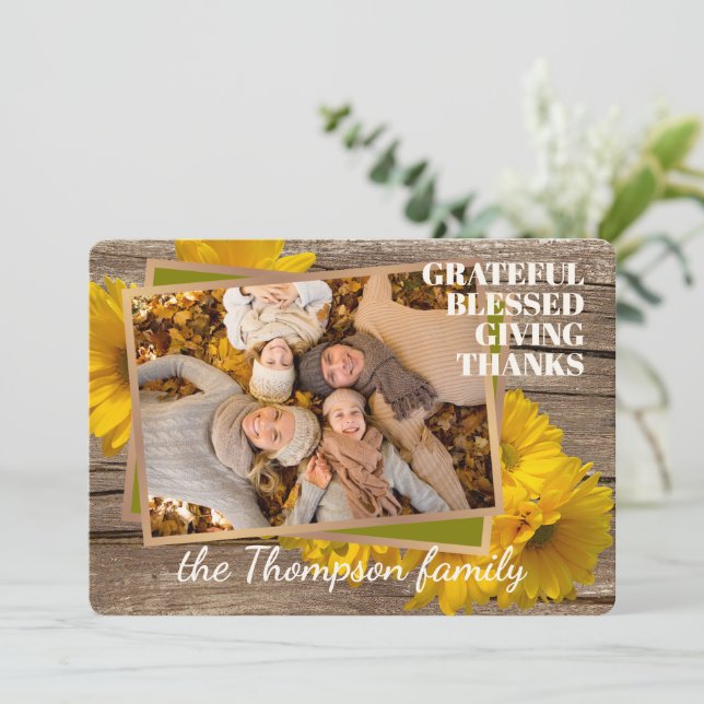 Custom Grateful Blessed Giving Thanks Holiday Card (Standing Front)