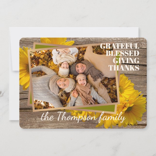 Custom Grateful Blessed Giving Thanks Holiday Card (Front)