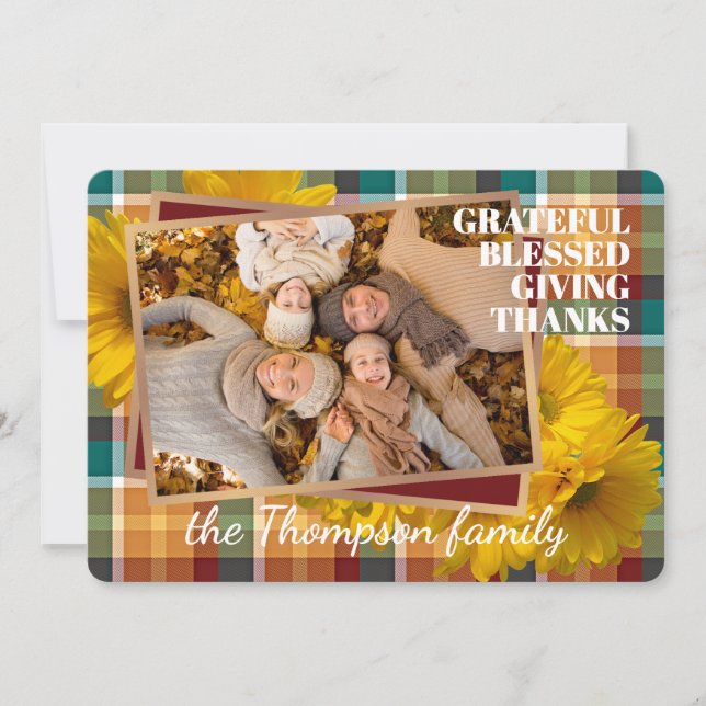 Custom Grateful Blessed Giving Thanks Holiday Card (Front)
