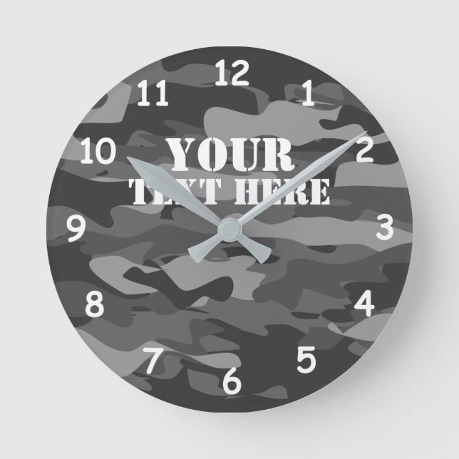 Custom gray army camo military camouflage color round clock (Front)