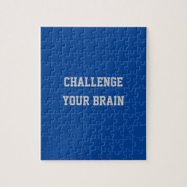 Custom Gray Text Challenge Your Brain Deep Blue Jigsaw Puzzle (Vertical)