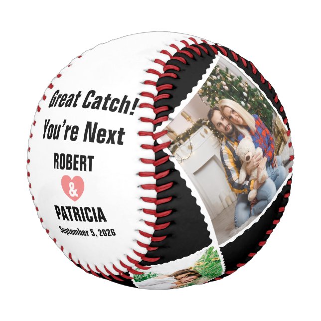 Custom Great Catch You’re Next Couple Name & Photo Baseball (Angled)