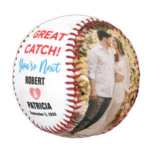 Custom Great Catch You’re Next Couple Name & Photo Baseball