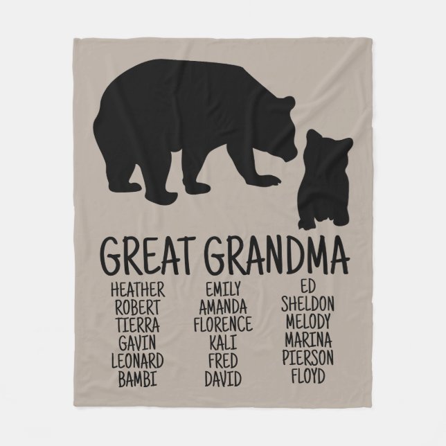 Custom Great Grandma Gift Grandkid Bear Greige Fle Fleece Blanket (Front)