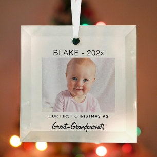 Custom, Great-Grands 1st Christmas, Baby Photo Glass Tree Decoration