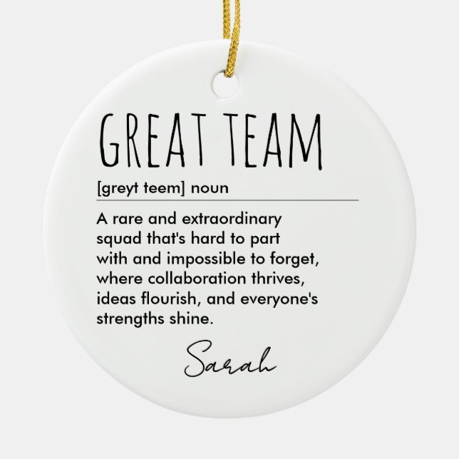 Custom Great Team Definition Personalised Ceramic Tree Decoration (Front)