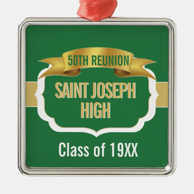Custom Green 50th Class Reunion  Metal Tree Decoration (Front)