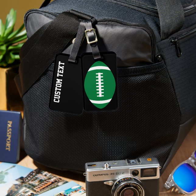 Custom Green and Black Football Luggage Tag (Front & Back)