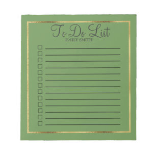 Custom Green and Gold To Do Notepad