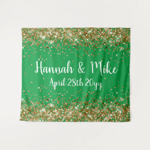 Custom Green and Gold Wedding Backdrop Photo Booth Tapestry