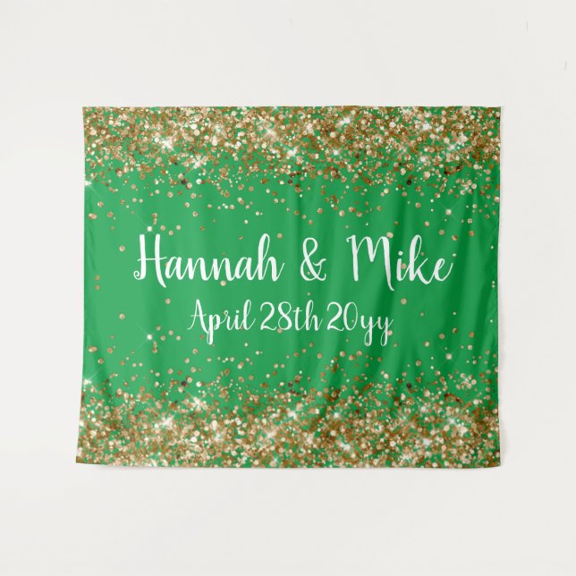 Custom Green and Gold Wedding Backdrop Photo Booth Tapestry (Front (Horizontal))