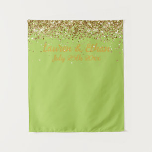 Custom Green Apple and Gold Wedding Photo Booth Tapestry