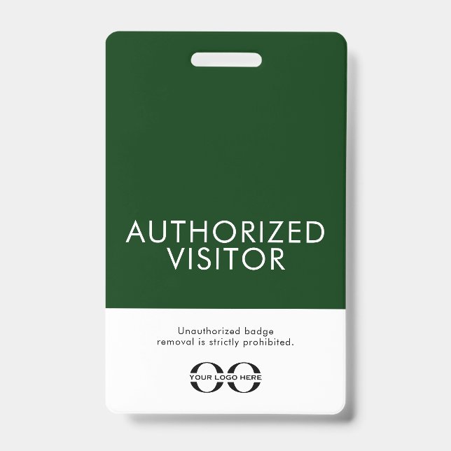 Custom Green Authorised Visitor Badge with Logo ID Badge (Front)