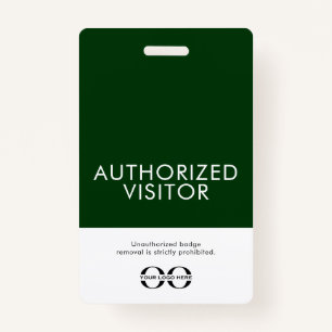 Custom Green Authorized Visitor Badge with Logo ID Badge