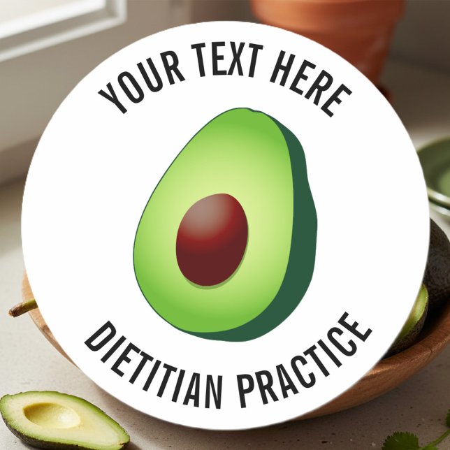 Custom green avocado dietician nutritionist logo classic round sticker (avocado sticker)
