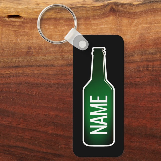 Custom green beer bottle aluminium keychain gift (Front)