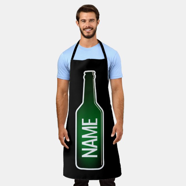 Custom green beer bottle BBQ apron for men (Worn)
