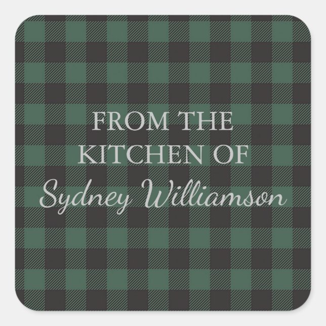 Custom Green Black Buffalo Tartan Plaid Kitchen Square Sticker (Front)