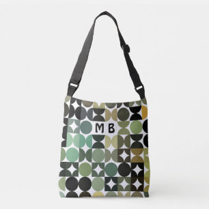 Custom Green Black White Brown Retro Art Pattern Crossbody Bag