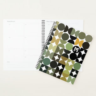 Custom Green Black White Brown Retro Art Pattern Planner