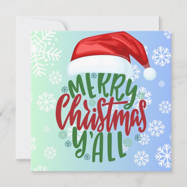 Custom Green Blue Ombre Merry Christmas Y'all Holiday Card (Front)