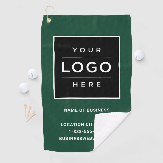 Custom Green Business Logo Company Branded Golf Towel (InSitu)