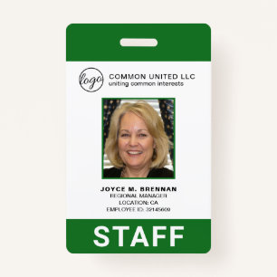 Custom Green Business Logo Employee Photo ID ID Badge