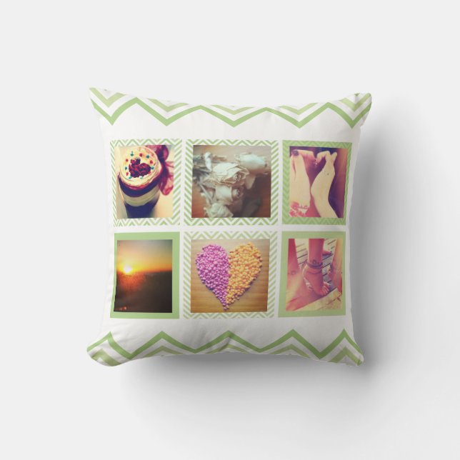Custom Green Chevron Instagram Cushion (Front)