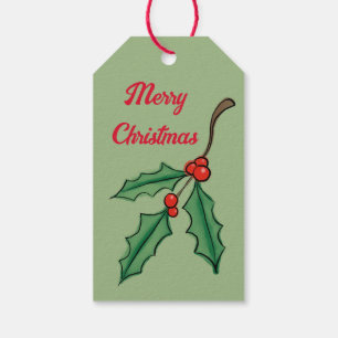 Custom Green Christmas Holly Gift Tag