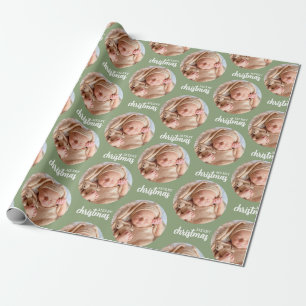 Custom Green Christmas Photo Circle Wrapping Paper
