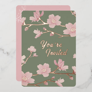 Custom Green Christmas Real Gold Foil Invitation