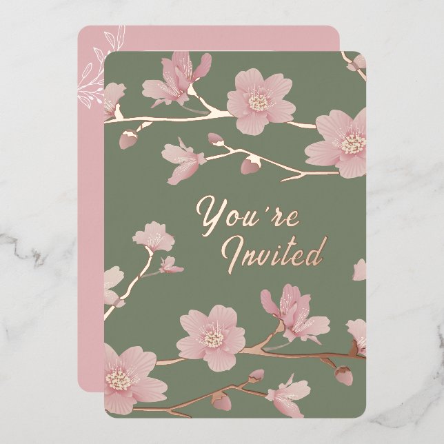 Custom Green Christmas Real Gold Foil Invitation (Front/Back)