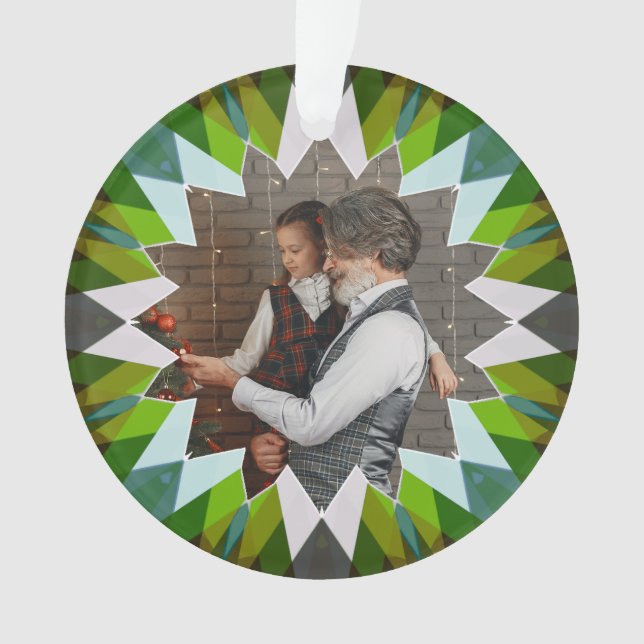 Custom Green Christmas Star Family Photo Gift Tree Ornament (Front)