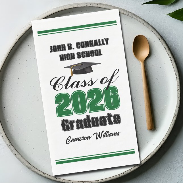 Custom Green Class of 2026 Graduation Party Napkin (Creator Uploaded)