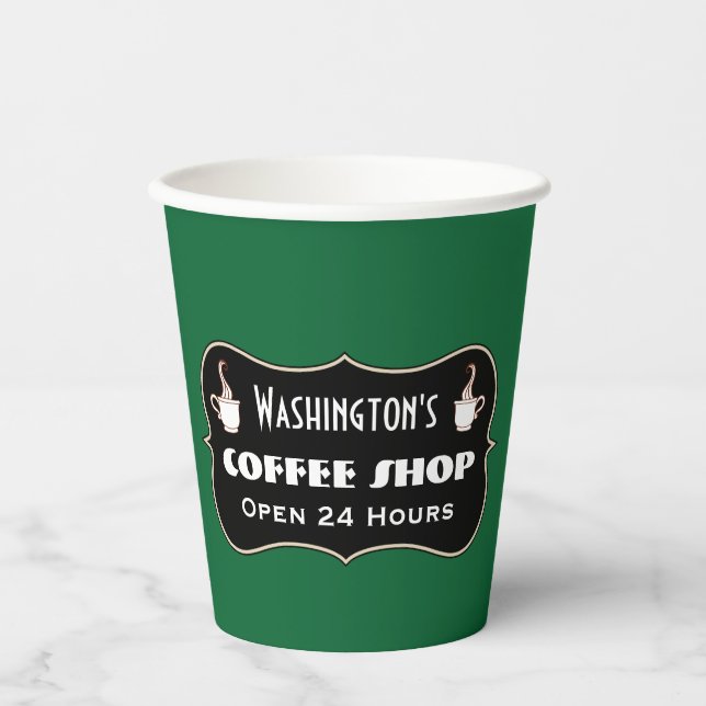 Custom Green Coffee Shop Paper Cups  (Front)
