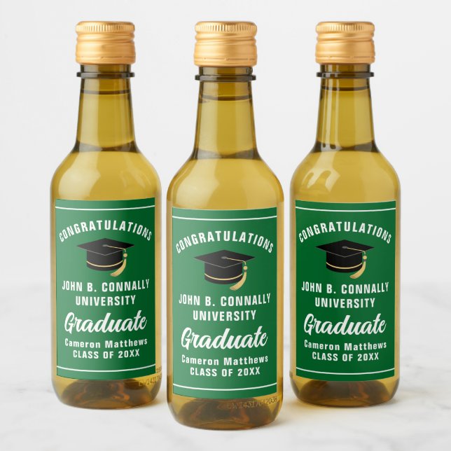 Custom Green Congratulations Graduation Party Mini Wine Label (Bottles)