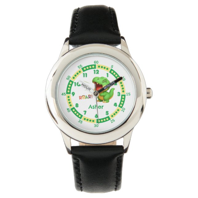 Custom Green Dinosaur 5-Minute Markers Boys Kids Watch (Front)