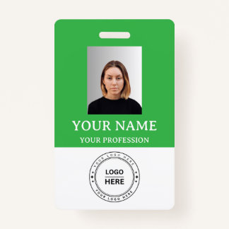 Custom Green Employee Badge with Photo, Logo, QR ID Badge