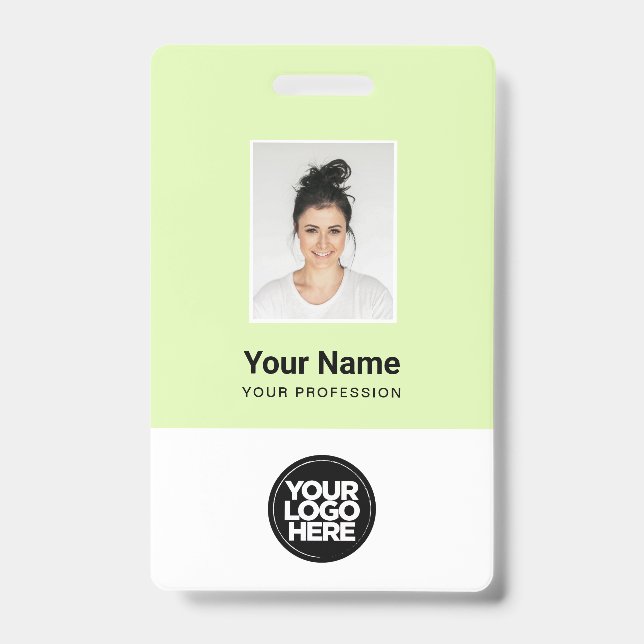 Custom Green Employee Photo, Bar Code, Logo, Name ID Badge (Front)