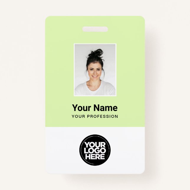 Custom Green Employee Photo, Bar Code, Logo, Name ID Badge (Front)