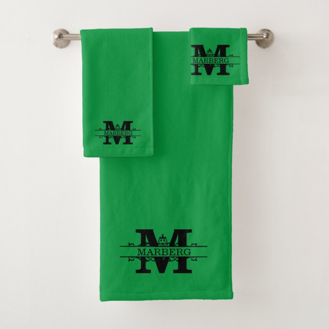 Custom Green Fancy Monogram Luxury Bath Towel Set (Insitu)