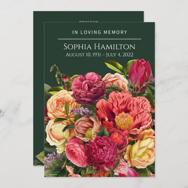 Custom Green Floral Funeral Memorial Program Programme (Front/Back)