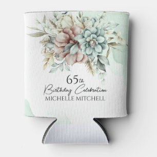 Custom Green Floral Vintage 65th Birthday Can Cooler