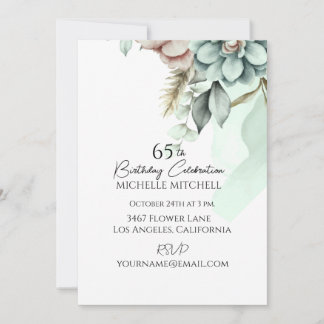 Custom Green Floral Vintage 65th Birthday Invitation
