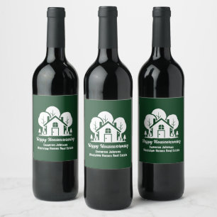 Custom Green Forest Happy Housewarming Gift Wine Label