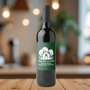 Custom Green Forest Happy Housewarming Gift Wine Label