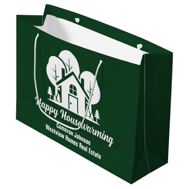 Custom Green Forest House Real Estate Company Large Gift Bag (Front Angled)