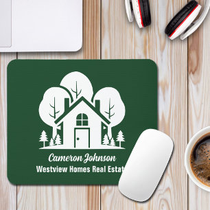 Custom Green Forest House Real Estate Company Mouse Mat