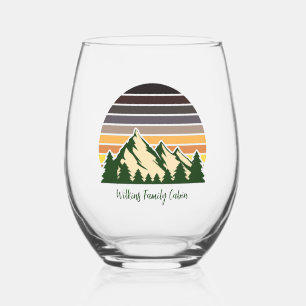 Custom Green Forest Mountain Cabin Stemless Wine Glass