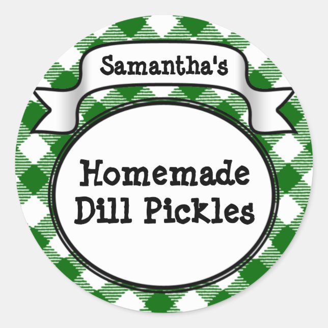 Custom Green Gingham Pickle Jar/Lid Label (Front)